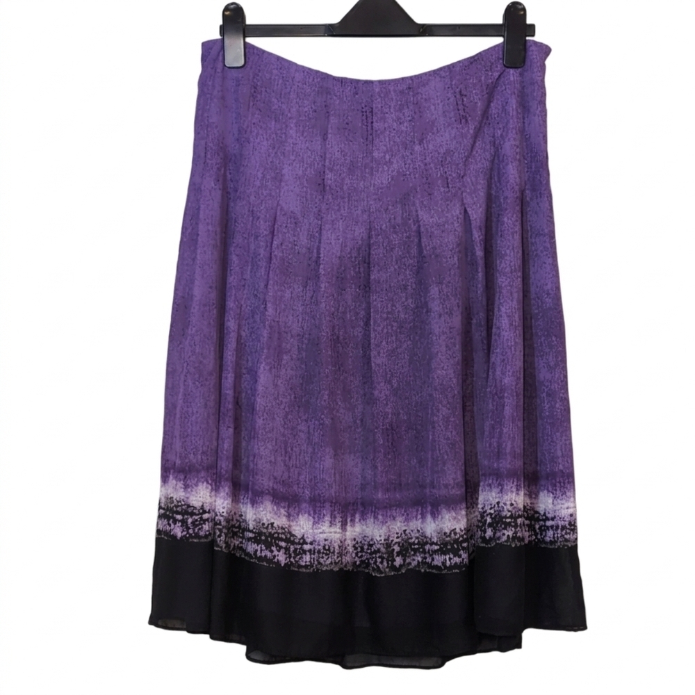 Jones & Co. Midi Skirt Purple Abstract Print Womens Size 12 Flowy Artistic Flare